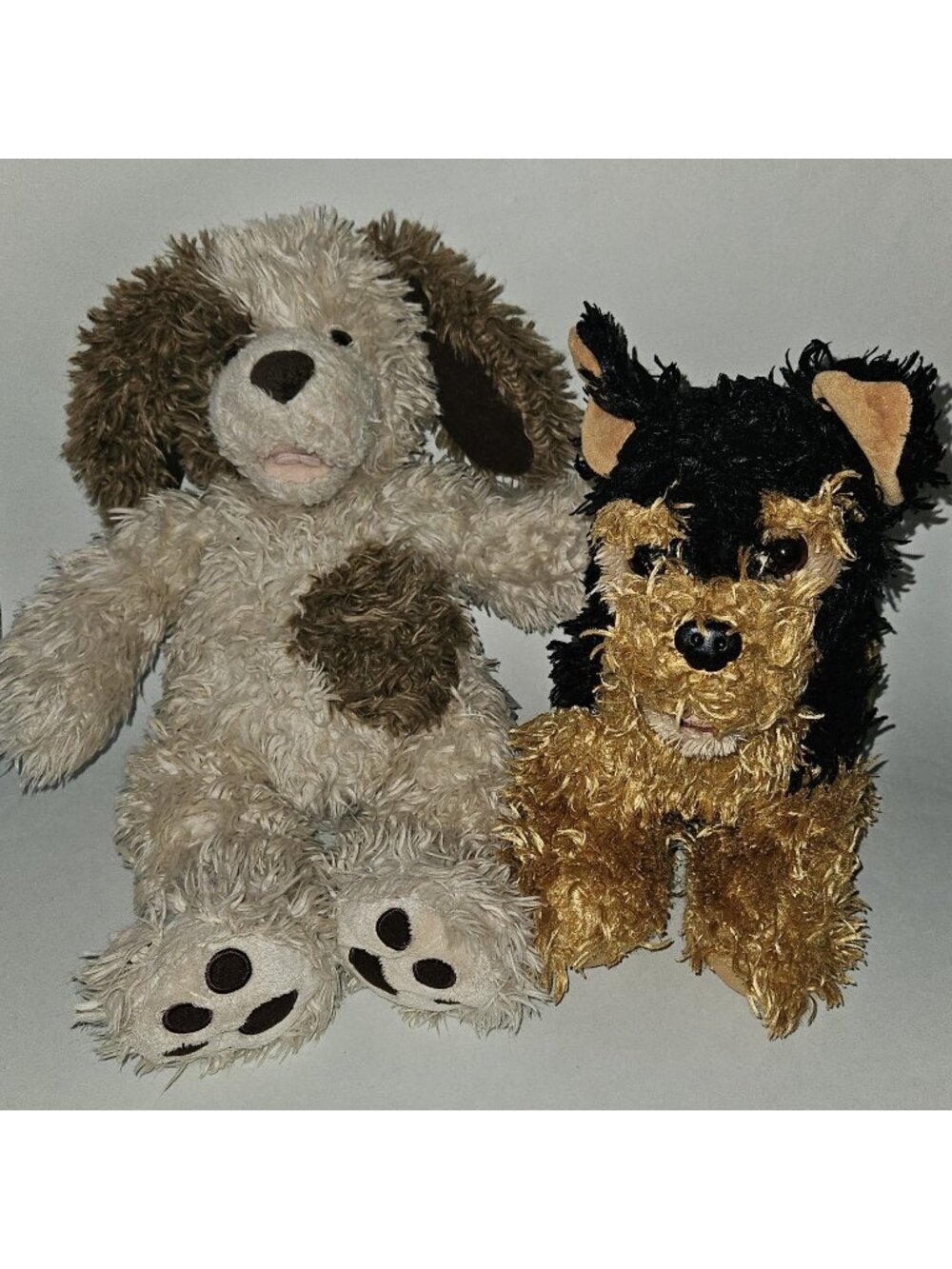 2 BABW Black Brown Puppy Dog Plush Lot Shaggy Stuffed Animal Toy Build A Bear